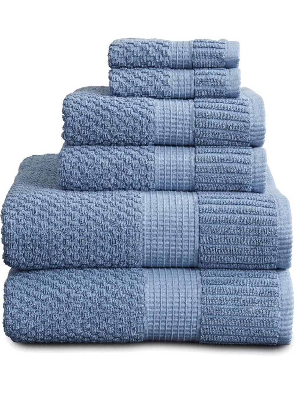 Soft & Absorbent 100% Cotton Bath Towel Set | 6 Quick-Dry Blue Towels | Oeko-TEX